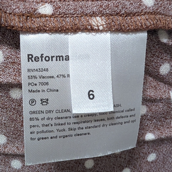 NWT Reformation Sarah Mini Dress brown White polka dot print Size 6 Cappuccino - Picture 5 of 5